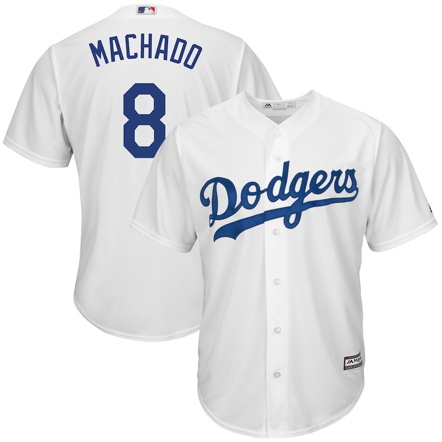 2018 Men Los Angeles Dodgers #8 Machado white game jerseys